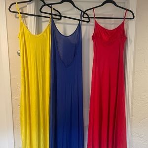 Maxi dresses sold together - nitice low back on blue. Red is lined - Kamisoto.